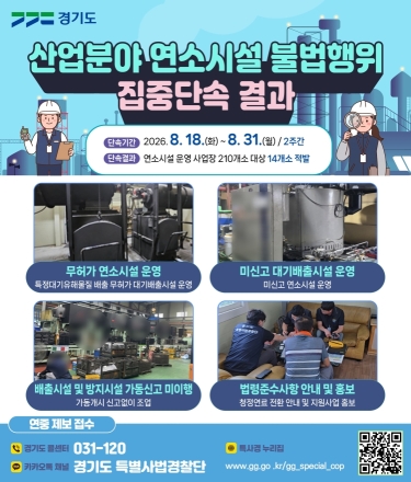 경기도 특사경, 산업분야 연소시설 집중단속…불법행위 14건 적발