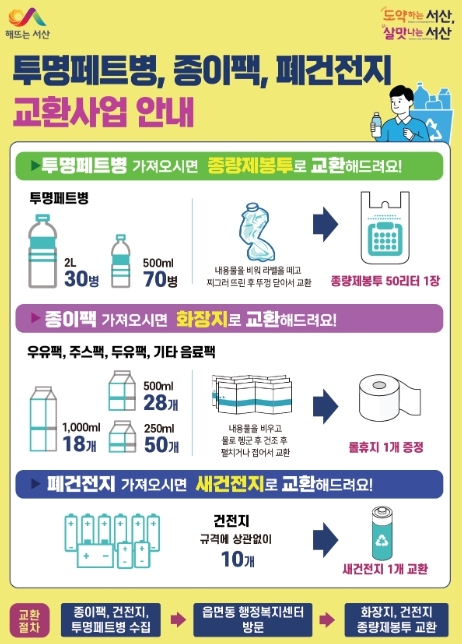 서산시, 투명페트병 가져오시면 종량제봉투로 바꿔드려요