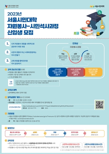 2023년 서울시민대학 자원봉사-시민석사과정 신입생 모집