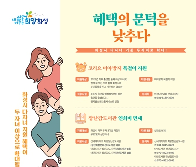 화성시, 다자녀 기준 3명에서 2명으로 변경