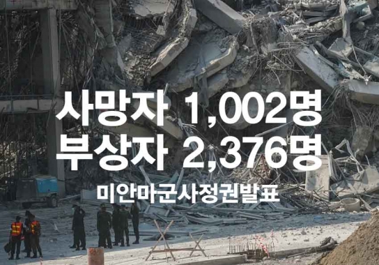 미얀마 군정발표 사망자 1,002명 부상자 2,376명