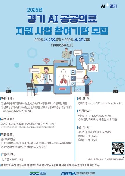 경기도, '2025 경기 AI 공공의료 실증 지원사업' 참여기업 모집