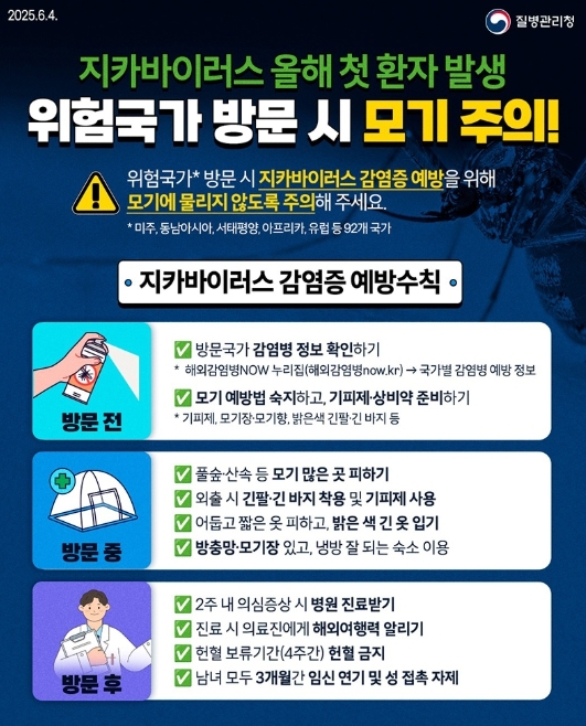 질병관리청, 올해 첫 지카바이러스 환자 발생…위험국가 방문 시 모기 주의